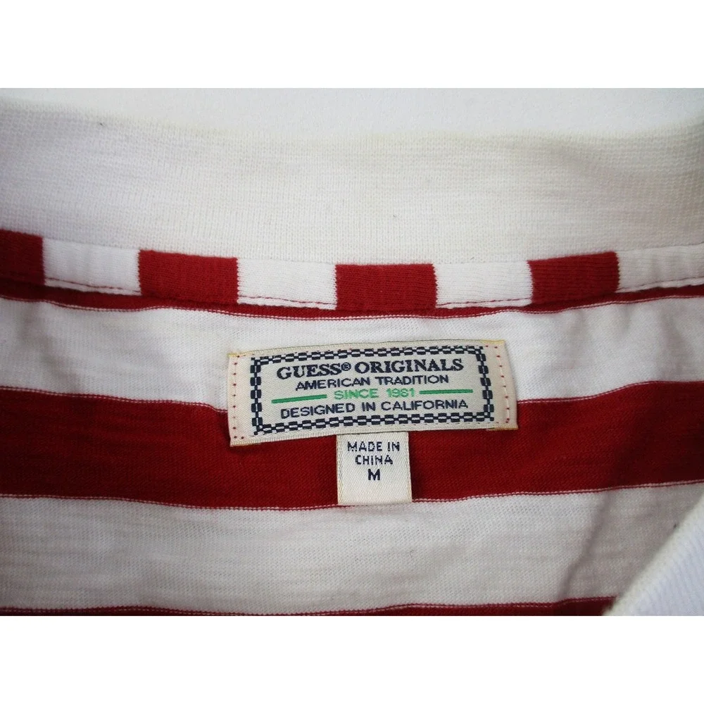 Guess Shirt Mens Medium Red White Striped Originals Embroidered Logo Vintage - Picture 4 of 9